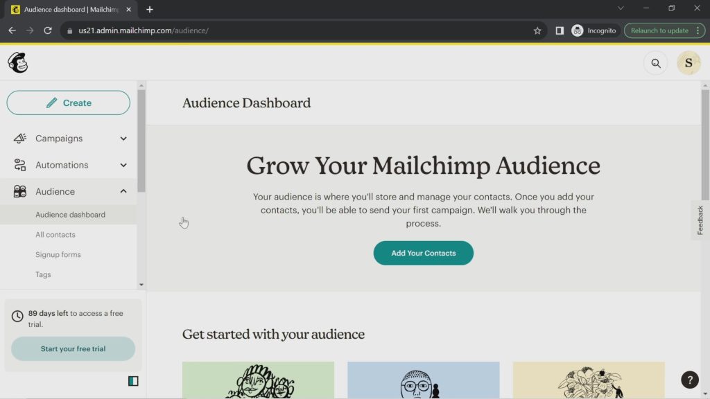 Mailchimp Dashboard Screenshot